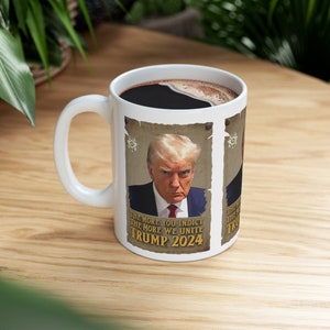 Donald Trump 2024 Mug | Donald Trump Mug Shot Design Coffee Mug | Patriotic Mug Design | Accent Coffee Mug, 11oz