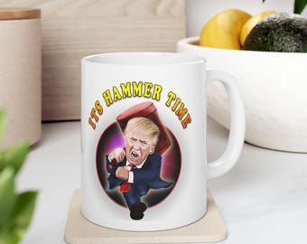 Trump Patriotic Coffee Mug, White & Black Mug with Hammer Time Design, 11oz and 15oz Trump Mug Gift, American Flag Mug, Accent Coffee Cup