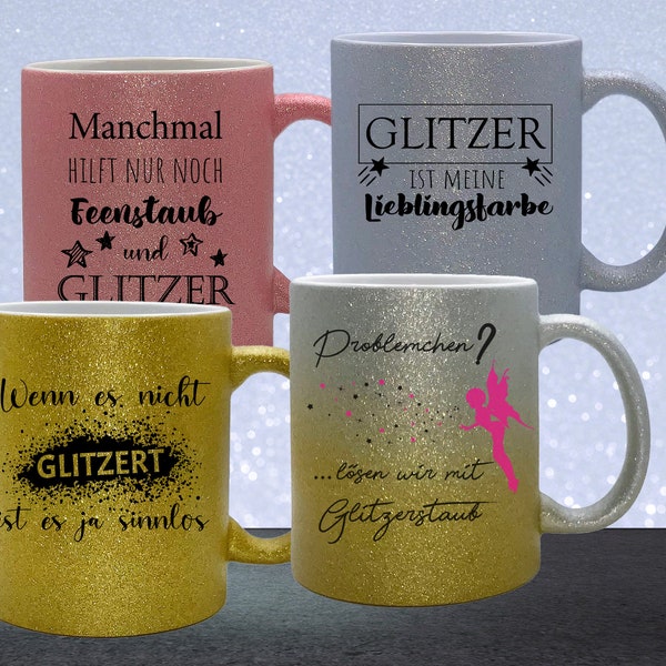 Glitzertasse, verschiedene Farben und Motive