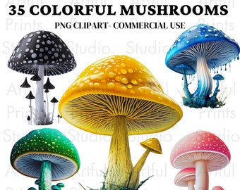 Watercolor Mushroom Clipart Bundle, Magical Fantasy Art (PNG, Digital Download)