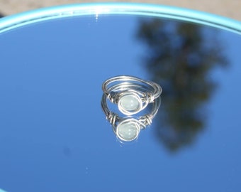 Silver Wire Ring with Gray Bead