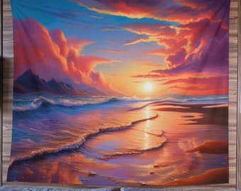 Tapiz de puesta de sol de playa, Tapiz de puesta de sol, Tapiz de playa, Decoración del sol, Tapiz del océano, Puesta de sol del océano, Tapiz de la naturaleza, Dormitorio, Dormitorio