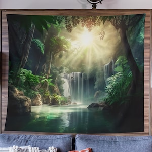 Tropical Forest Tapestry, Waterfall Tapestry, Nature Tapestry, Wall Hanging for Bedroom, Dorm room,