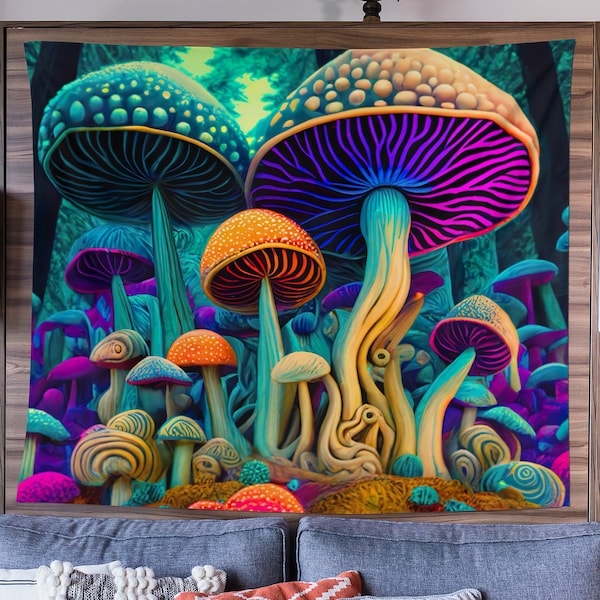 Psychedelic Mushroom Tapestry, Trippy Tapestry, Abstract, Wall Décor, Bedroom Dorm