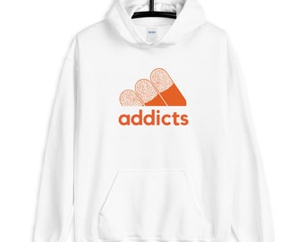 Adidas Adderall "Addicts" Unisex Hoodie - Stoner Pot Head Degenerate Pill Poppin Drug User Party Shirt Snort Sniff Coke Weed Marijuana Smoke