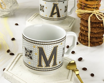 Hermione Monogram Porcelain Letter Mug - Letter M