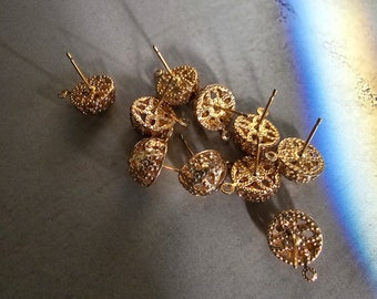 post earring findings 10mm, flower earring posts, earring studs with loop