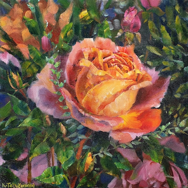 ORIGINAL Ölmalerei Malerei Kunst Rosen Garten Gemälde Blumen Natur Art painting Roses