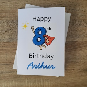Personalised 8th Birthday Card – Superhero Number 8 – A5 size