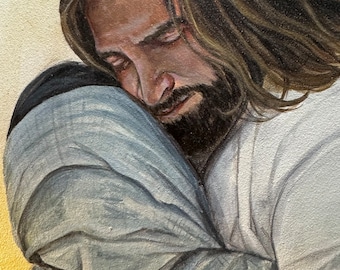 Jesus Art, Christ portrait, JESUS HUG, Wall art print, original painting made of gouache