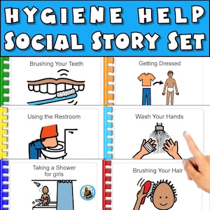 Autism Bathroom Hygiene Social Stories Set Printable Toileting, Hand Washing, Brushing Teeth, Shower Routine Visual Supports SPED