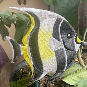 Vibrant Embroidered Fish Garden Stake – Moorish Idol Design