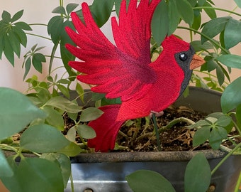 Embroidered Cardinal Plant Stake