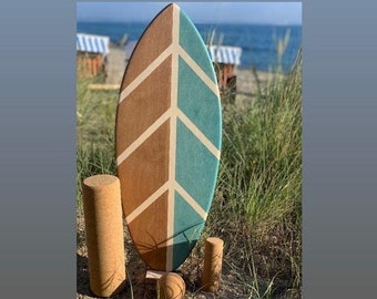 Handmade woodybalance board LEAF + cork roll + stand beginner & professional balance board, surf, skate, snowboard feeling, top gift idea