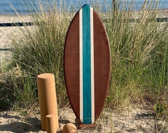 Handmade woodybalance Board OCEAN+ Ständer, Korkrolle, Anfänger & Profi Balanceboard, Surf-, Skate-, Snowboard Feeling, Top Geschenk Idee