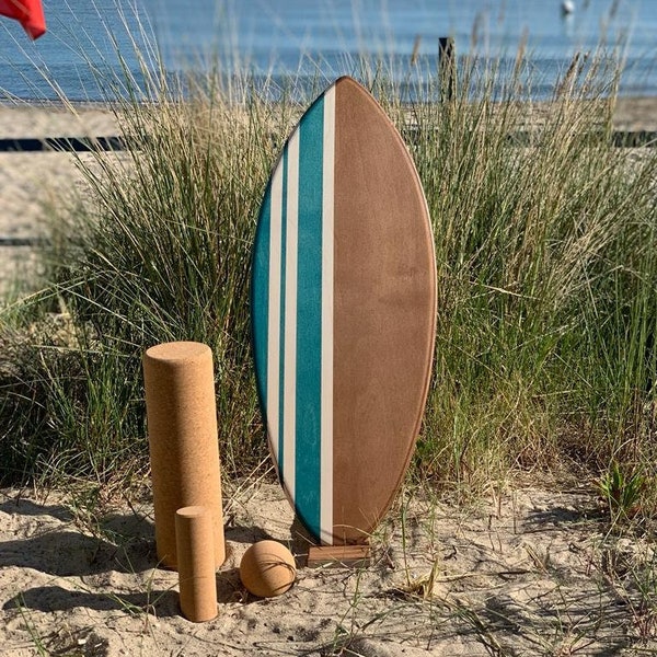 Handmade woodybalance board OCEAN+ stand/cork roll, beginner & professional balance board, surf, skate, snowboard feeling, top gift idea
