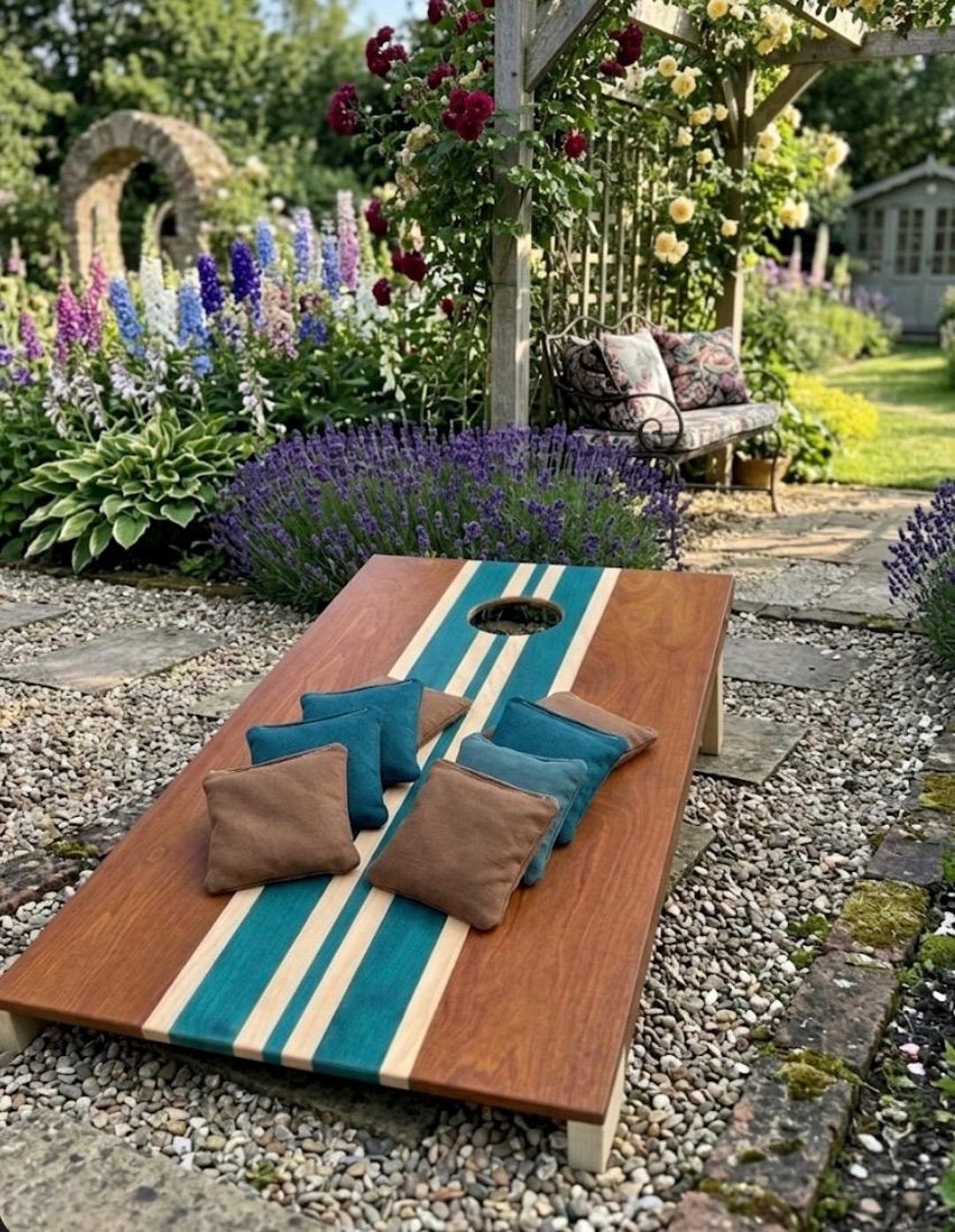 Wooden Cornhole Set | Available in 2 Sizes | Includes 8 Bean Bags | Compact Toss Game for Garden, Park & Travel | Outdoor Game, Party Game - 120x60cm