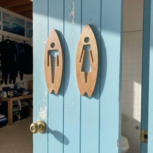 Gästtoalett Dörrskylt Surf Art & Design, Massivt Trä Surfbrädeskylt, Självhäftande
