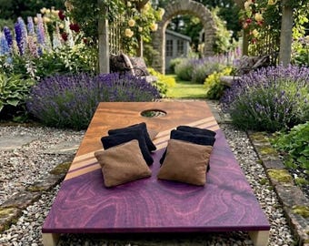 Drewniany zestaw do gry w cornhole | Dostępny w 2 rozmiarach | Zawiera 8 woreczków z fasolą | Kompaktowa gra do rzucania do ogrodu, parku, na imprezę i w podróż, gra na świeżym powietrzu