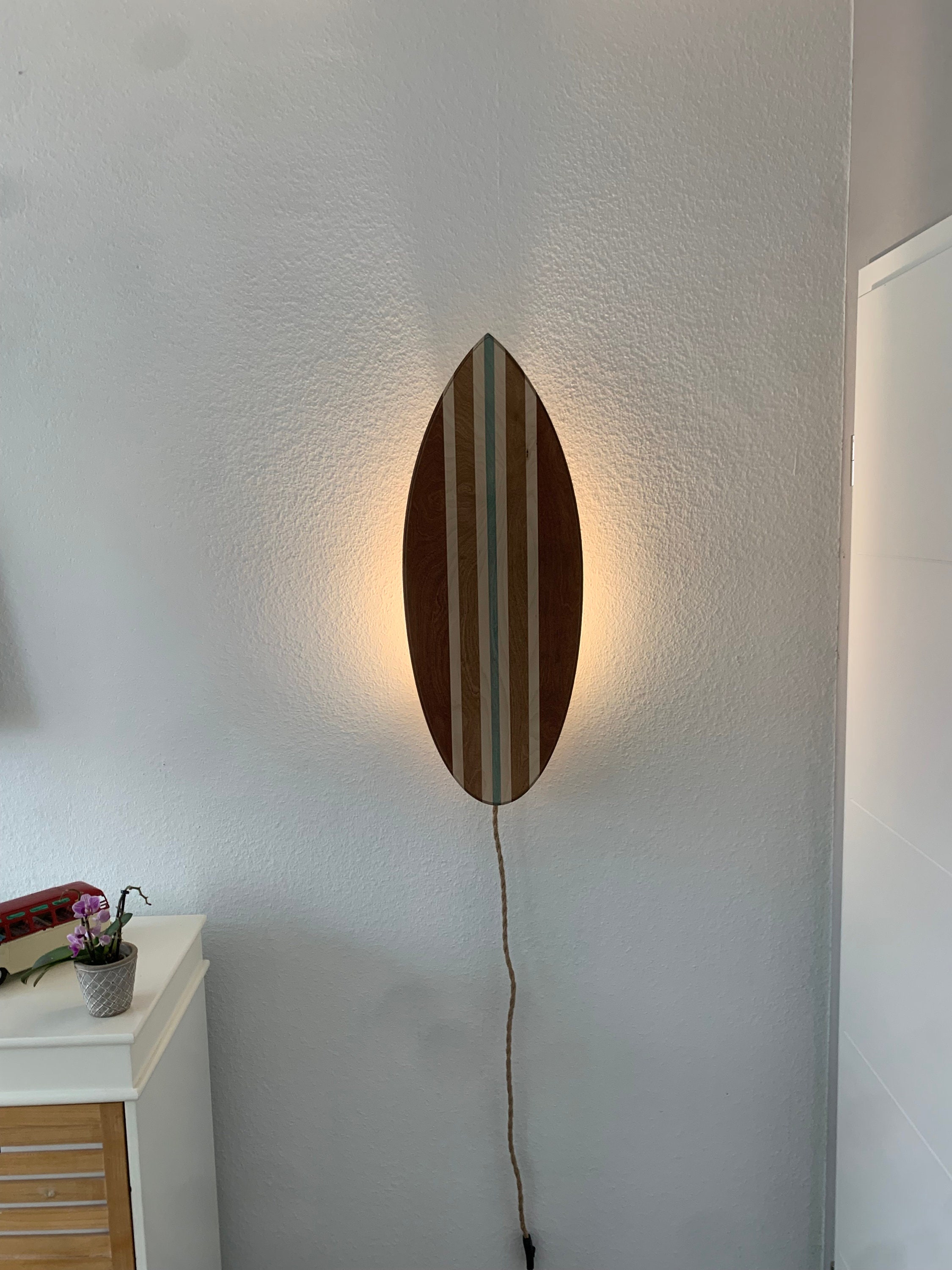 Balance board & lamp, incl. cork roll, wall light, surfboard wall lamp + name engraving, personalization, choice of color, write to me.