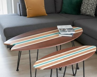 Balance board coffee table, surf table, coffee table, living room table, board or admire your board, surfboard table | woodybalance