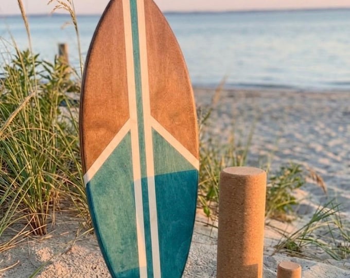 Handmade wooden balance board PEACE + stand option: cork roller, beginner & professional balance board, surf, skate, snowboard feeling, gift idea