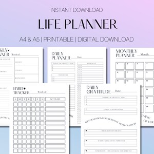 Arbeitsplaner, Daily, Weekly, Monatsplaner, Habit Tracker, Dankbarkeit Journal, Ästhetischer Planer, Planer Druckbares, 2022 Planer