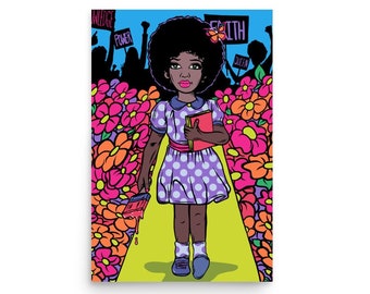 art print, wall art, floral art, decor, young child room art,children's art, black art,African American girl, black girl magic, gift for her