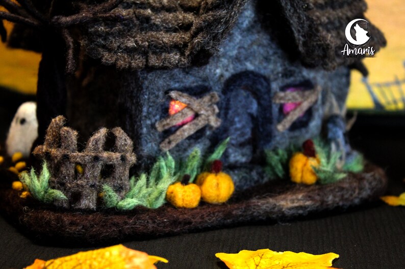 Needle Felted Haunted House With Lights Handmade Miniature Etsy