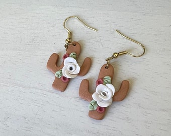 Mini Cactus and Flower Earrings, Desert Earrings, Clay Earrings