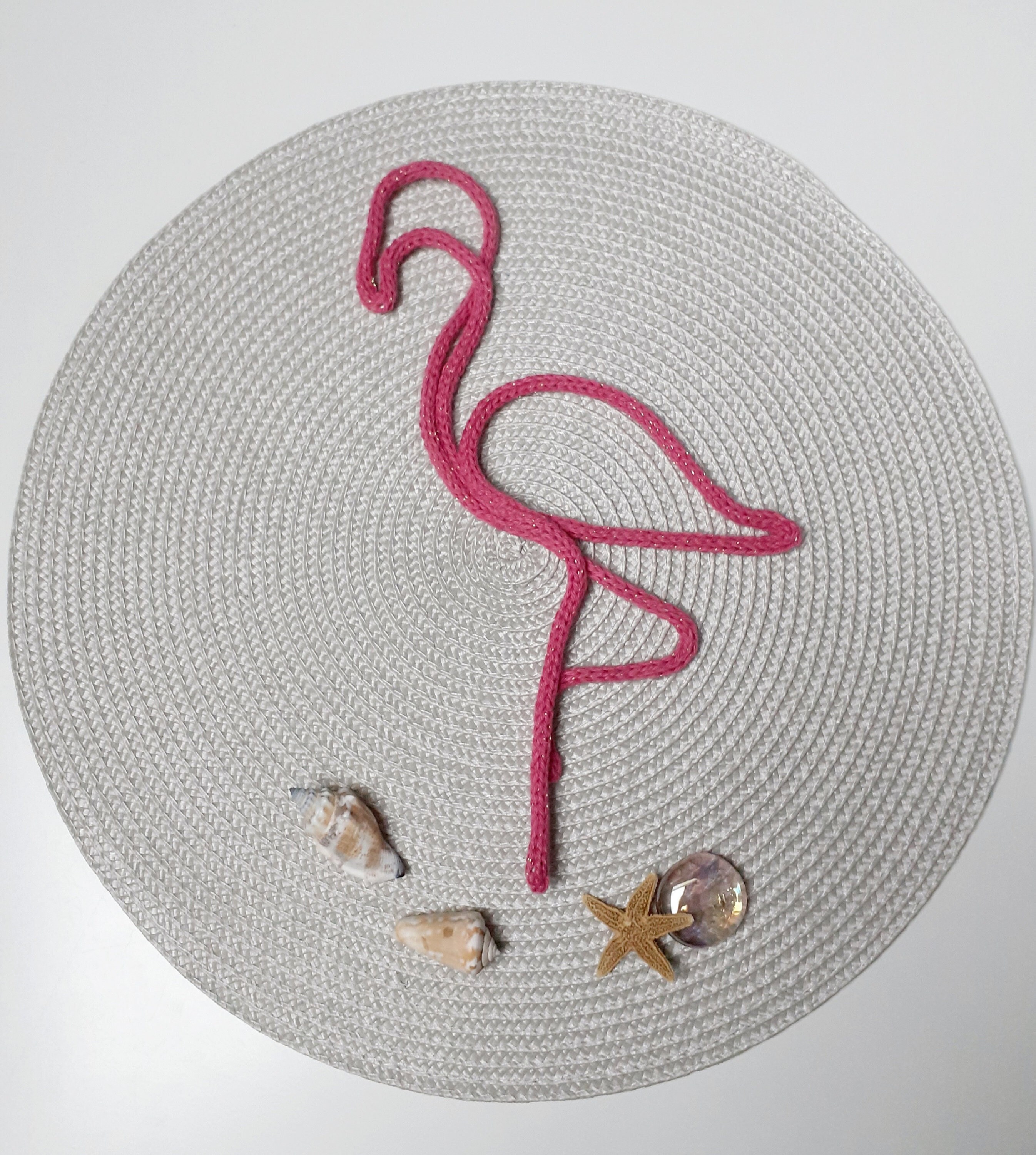 Flamant Rose en Tricotin, Fait Main Bretagne