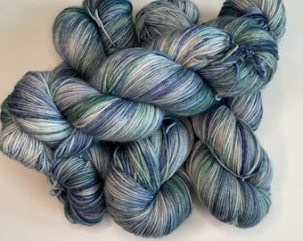 Color: "Angry Sea!", Superwash Merino + Nylon, Hand-Dyed Wool