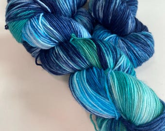 "Poseidon" colorway, superwash merino + nylon, hand-dyed wool