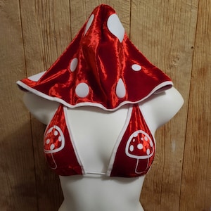 Mush Love Mushroom bikini top with removable hood