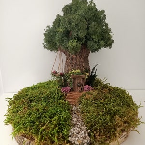 Fairy tree house, enchanted forest, elves, elves, gnomes, miniature garden, preserved moss art, maintenance free moss