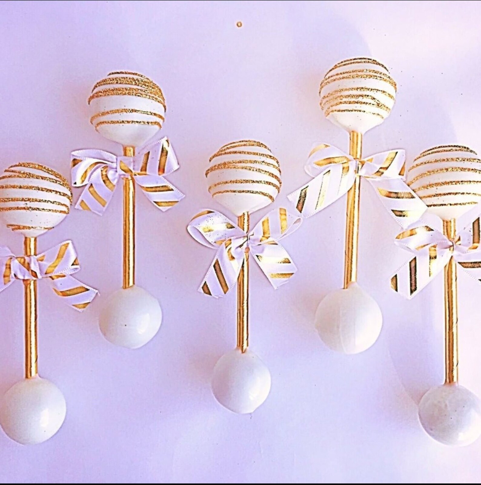 White and Gold Baby Rattle Cake Pops Baby Shower Favors Etsy