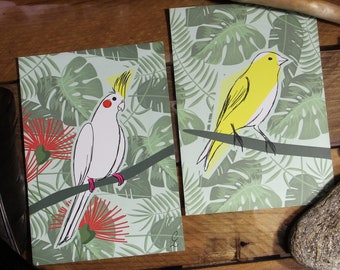 Tropics - Set of 2 illustrations - Cockatiel & Canary - Cards