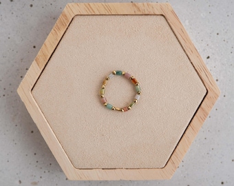 Ring made of natural stones #2 Chalcedony Quartz Hematite with elastic band