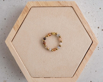 Ring made of natural stones #1 quartz agate hematite with elastic band