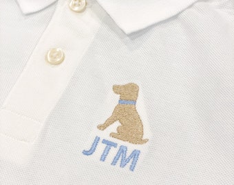 James & Lottie Boys White Polo Shirt - Green Puppy