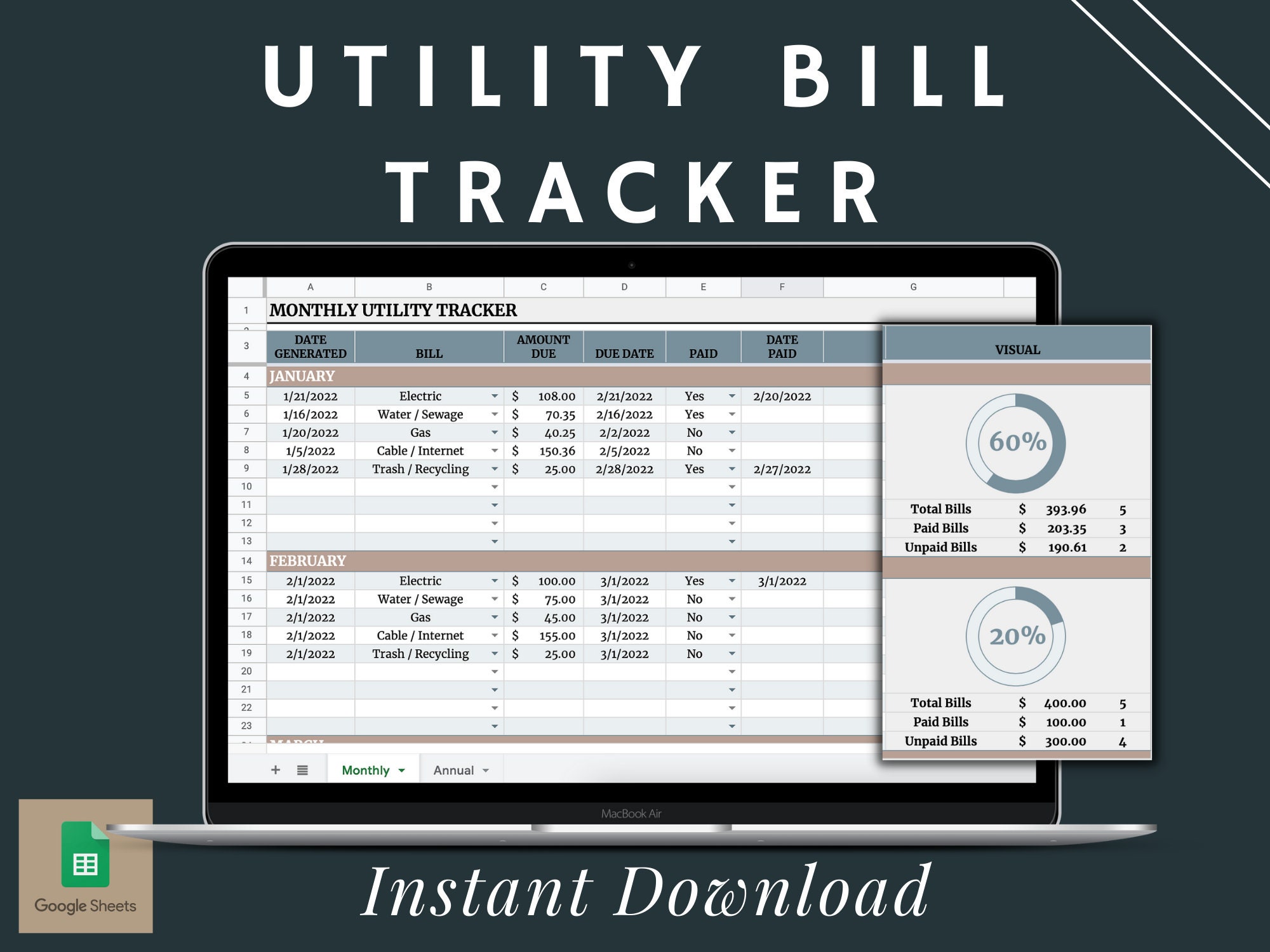 Utility Bill Tracker Template Spreadsheet Google Sheet Digital Download Utility Bill Tracker Template Spreadsheet Google Sheet Digital Download