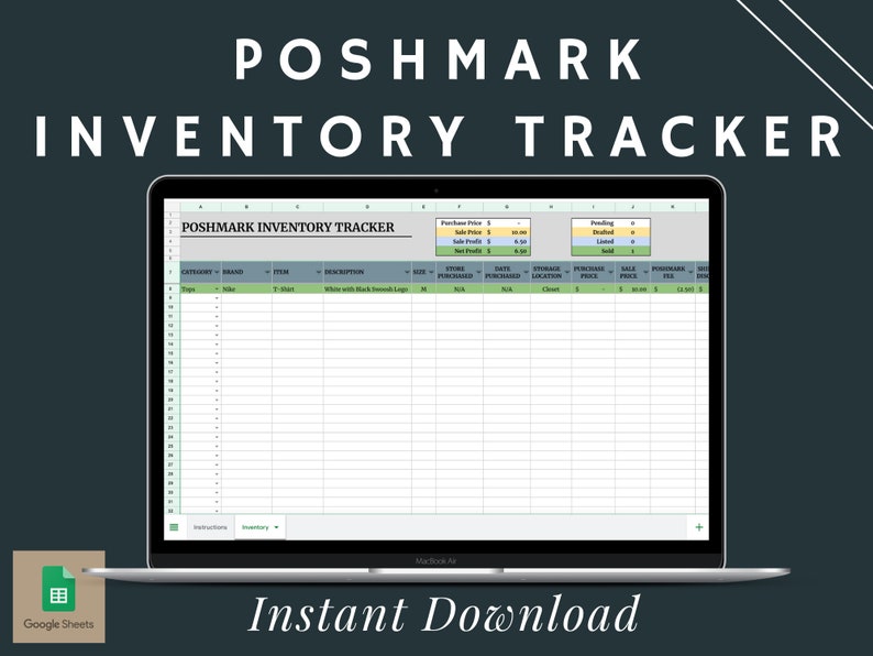 Poshmark Inventory Tracker Template Spreadsheet | Google Sheet ...