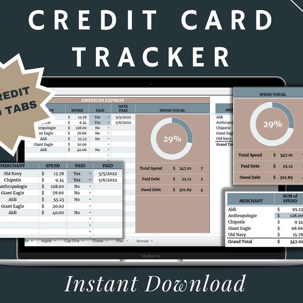 Foglio di calcolo del modello di registro del tracker della carta di credito / Foglio Google / Download digitale