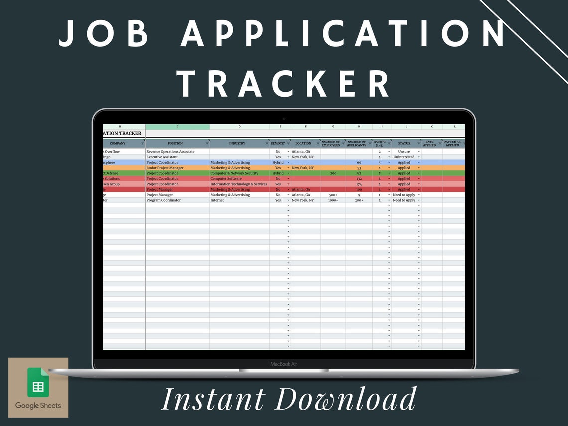Job Application Tracker Template Spreadsheet Google Sheet Digital Job Application Tracker Template Spreadsheet Google Sheet Digital