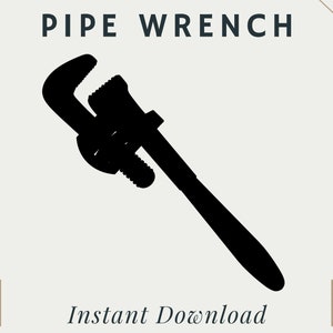 May include: Black silhouette of a pipe wrench, a common tool used for tightening and loosening nuts and bolts.