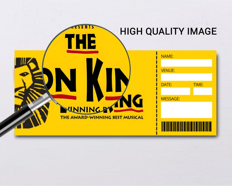 The LION KING Theatre Ticket Printable Broadway Gift Ticket Etsy