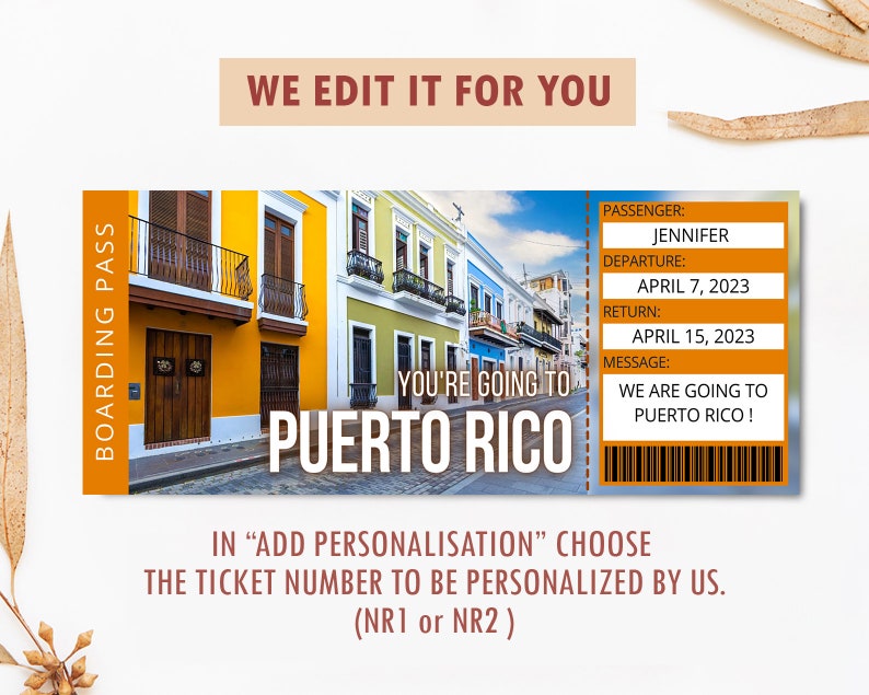 Surprise Puerto Rico Trip Ticket Customized Airline Ticket Etsy
