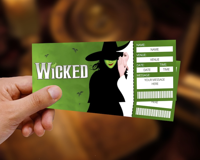 Printable WICKED Broadway Surprise Ticket. Editable Musical Etsy