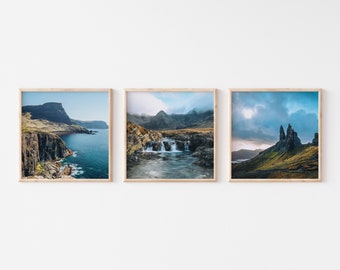 Isle of Skye Prints, Scotland Prints, Set of Three Square Photos, Neist Point Cliffs, Fairy Pools and Old Man of Storr, Unframed