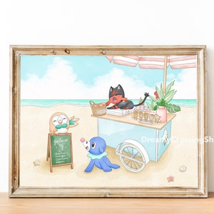 Stampa Arola 8x10 pollici - Stampa Rowlet, Litten e Popplio - Pokémon Ultra Sole e Ultra Luna